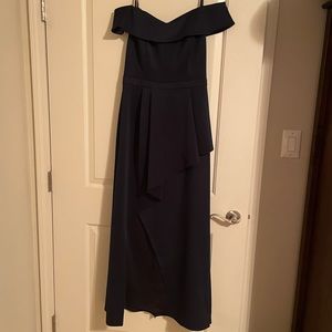 XSCAPE Off-The-Shoulder Asymmetrical-Hem Gown